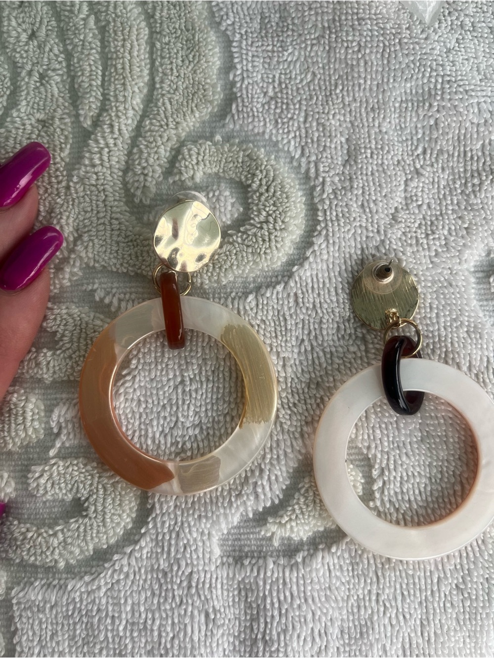 Gold and Cream Resin Hoop Drop Earrings